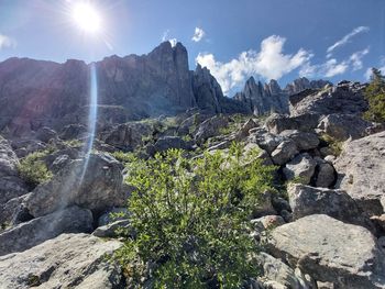 Scenic view of rocky mountains against sky