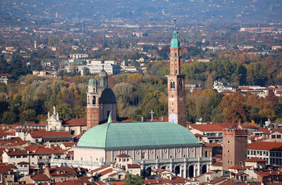 High angle view of town in city