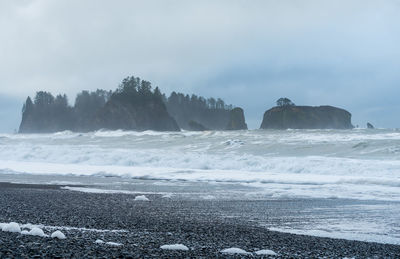 Scenic view of sea against sky during winter