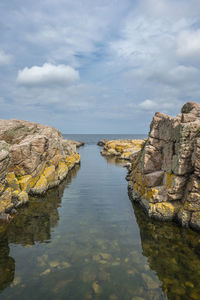 Rocky coastline at allinge, bornholm, denmark