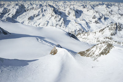 High angle view of snow covered mountain range