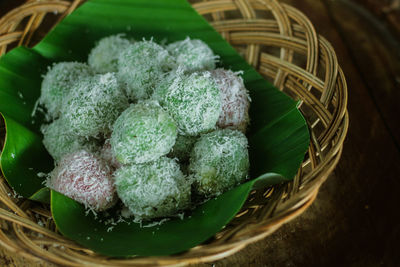 High angle view of leaves in basket