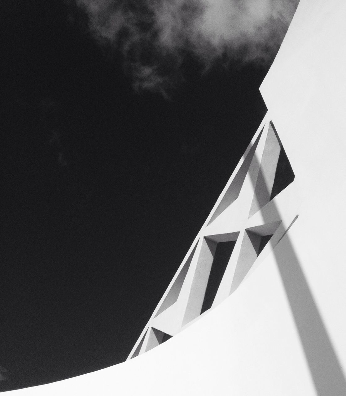 architecture, built structure, low angle view, building exterior, sky, building, high section, day, directly below, outdoors, part of, no people, white color, modern, cloud - sky, city, cloud, cropped, tower, office building