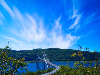 Scenic view of bridge over river against blue sky