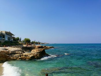 Scenic view of sea against clear sky