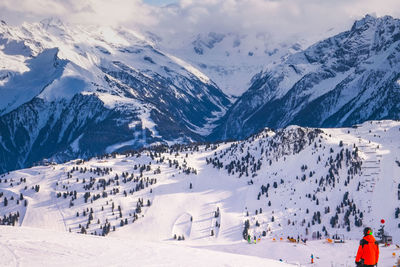 Panoramic view of snowcapped mountains against sky