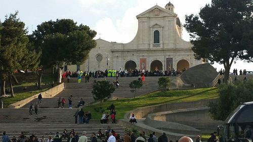 Tourists in front of historic building