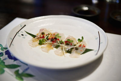 Close-up of food in plate on table