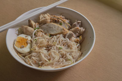 High angle view of meal served in bowl