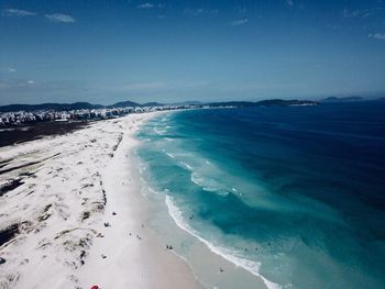 Scenic view of beach against blue sky