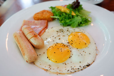 Close-up of breakfast served in plate