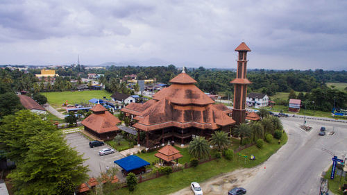 High angle view of cityscape against sky
