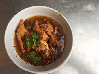High angle view of food in bowl on table