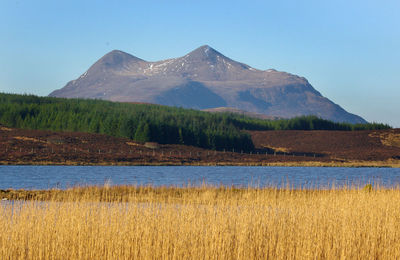 Scenic view of lake against clear sky