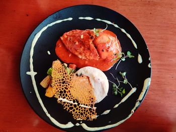 High angle view of breakfast in plate