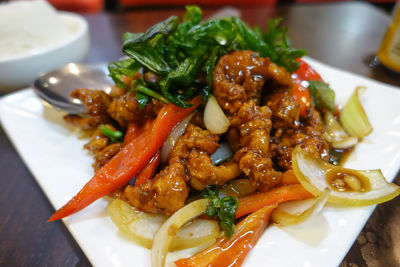 Close-up of salad served in plate