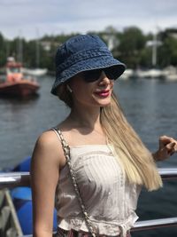 Rear view of woman wearing hat