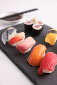 Close-up of sushi in plate on table