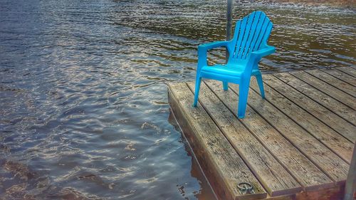 High angle view of chair on beach
