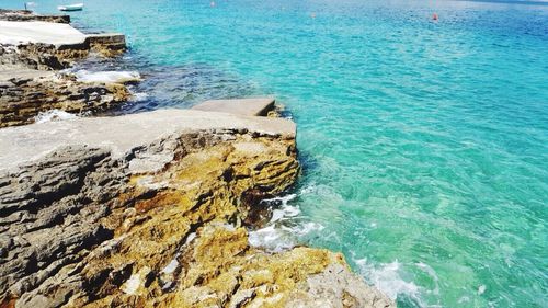 High angle view of rocks in sea