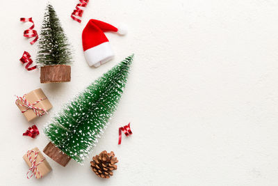 High angle view of christmas decorations on table