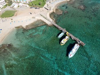 High angle view of boat on beach