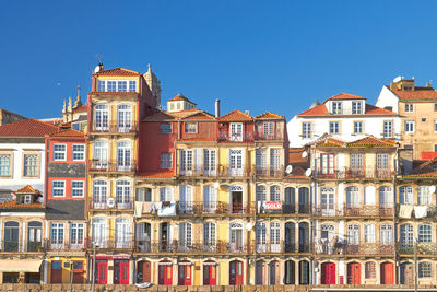 The houses on the riverside named cais da ribeira in porto