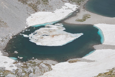 High angle view of rocks in sea