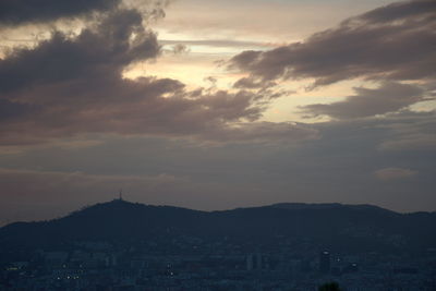 Scenic view of city against sky during sunset