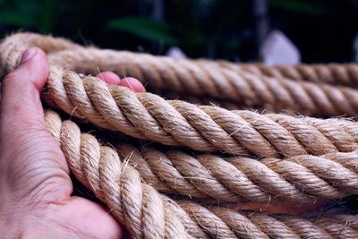 Cropped hand holding rope