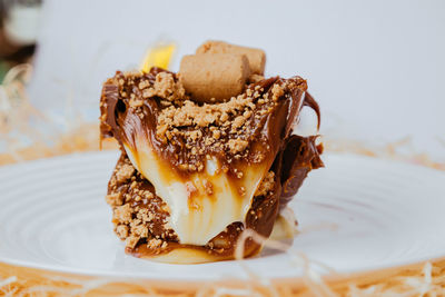 Close-up of dessert in plate on table