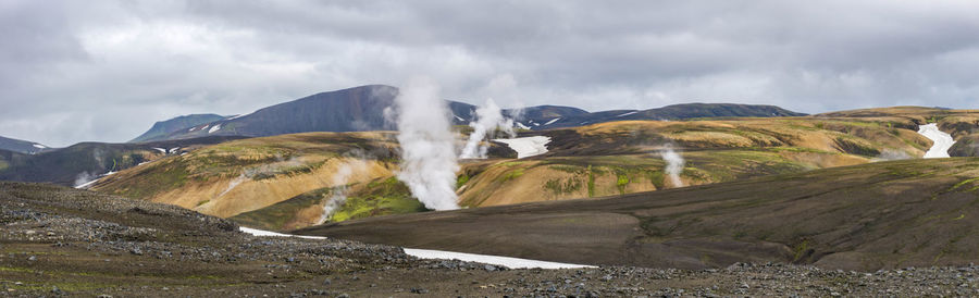 Panoramic view of waterfall against sky