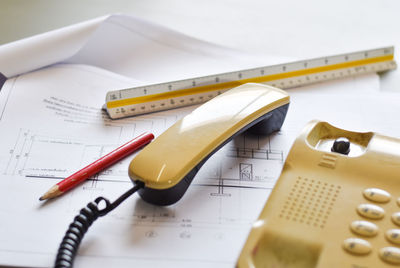 High angle view of pen on table