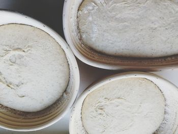 High angle view of bread in bowl on table