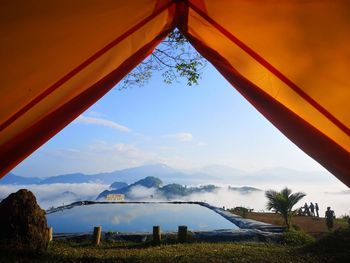 Scenic view of mountains against sky during sunset