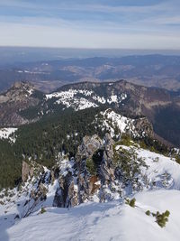Scenic view of snow covered mountains against sky