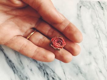 Close-up of hand holding ice