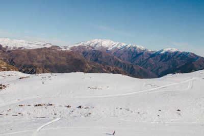 Scenic view of snowcapped mountains against sky