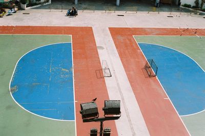 High angle view of basketball court