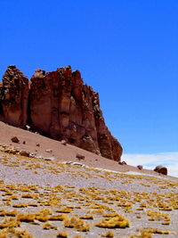 Rock formation against clear blue sky