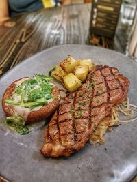 High angle view of food in plate