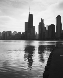 City skyline with river in background