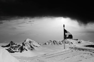 Scenic view of snow covered mountain against sky