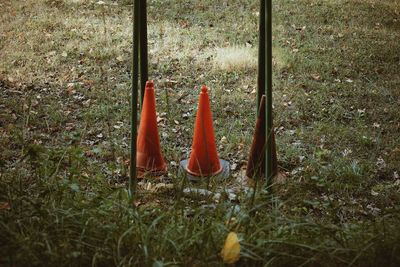 Close-up of fire hydrant on field