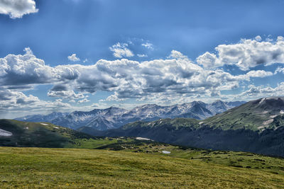 Scenic view of snowcapped mountains against sky