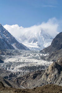 Scenic view of snowcapped mountains against sky