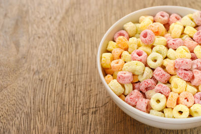 High angle view of breakfast on table