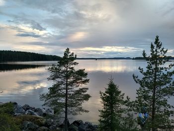 Scenic view of lake against sky during sunset