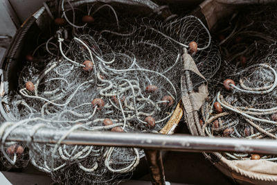 High angle view of fishing net