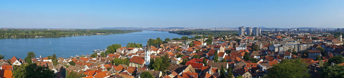 High angle view of townscape against sky